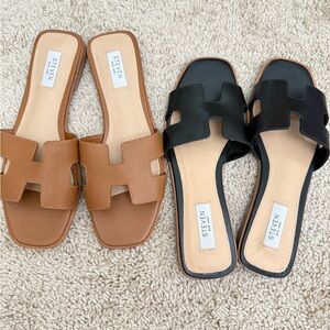 Steve Madden Black and Tan Sandals